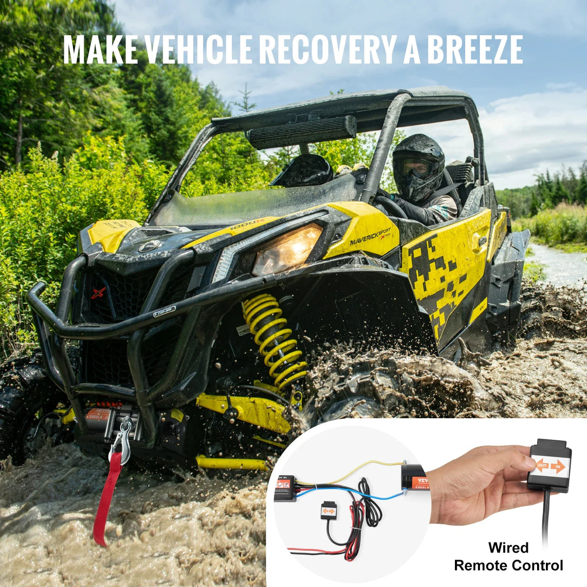 3000lbs ATV/UTV Electric Winch 12V DC Steel Rope Winch with  39 ft Cable Roller Wired Remote Control for Towing Off-Road