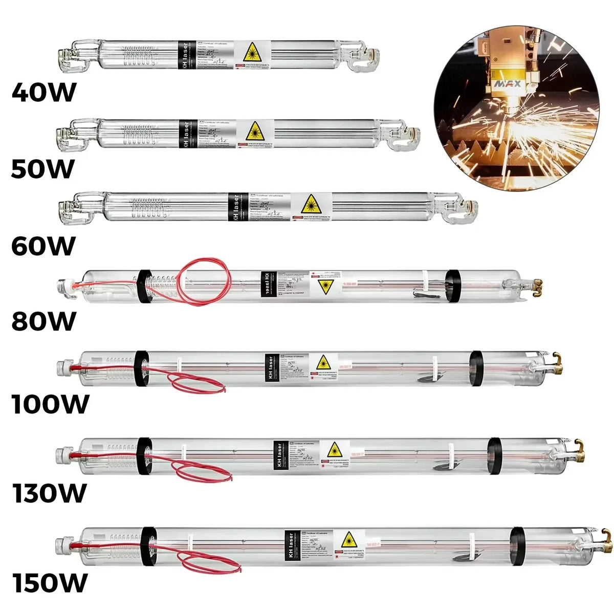 CO2 Laser Tube 40-150W 80mm Glass Dia, 700-1830mm Length High-Power Engraving Cutting Machine Long Service Life