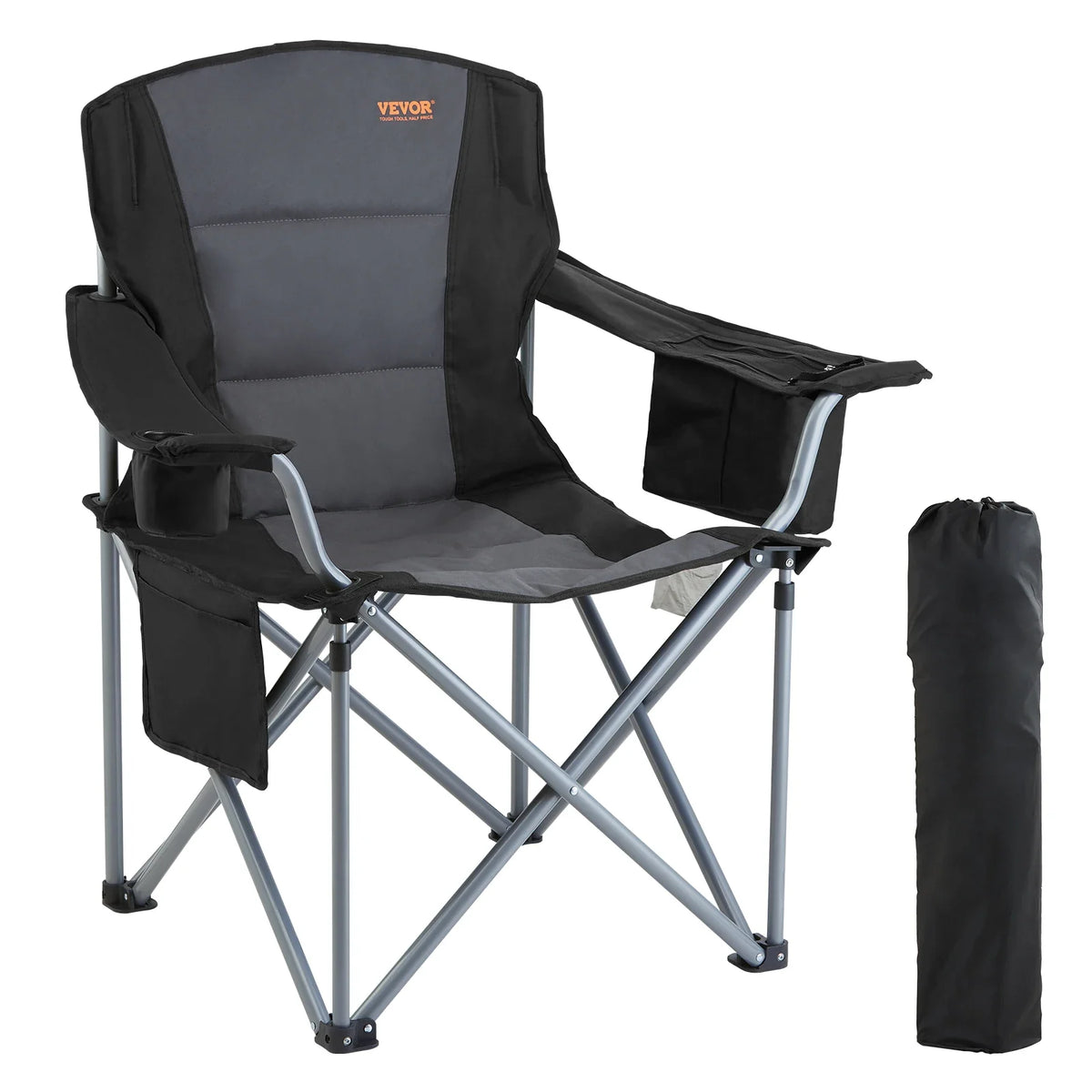 Camping Folding Chair for Adults Portable Outdoor Lumbar Back Padded Arm Chairs for Beach Lawn Picnic Fishing Backpacking