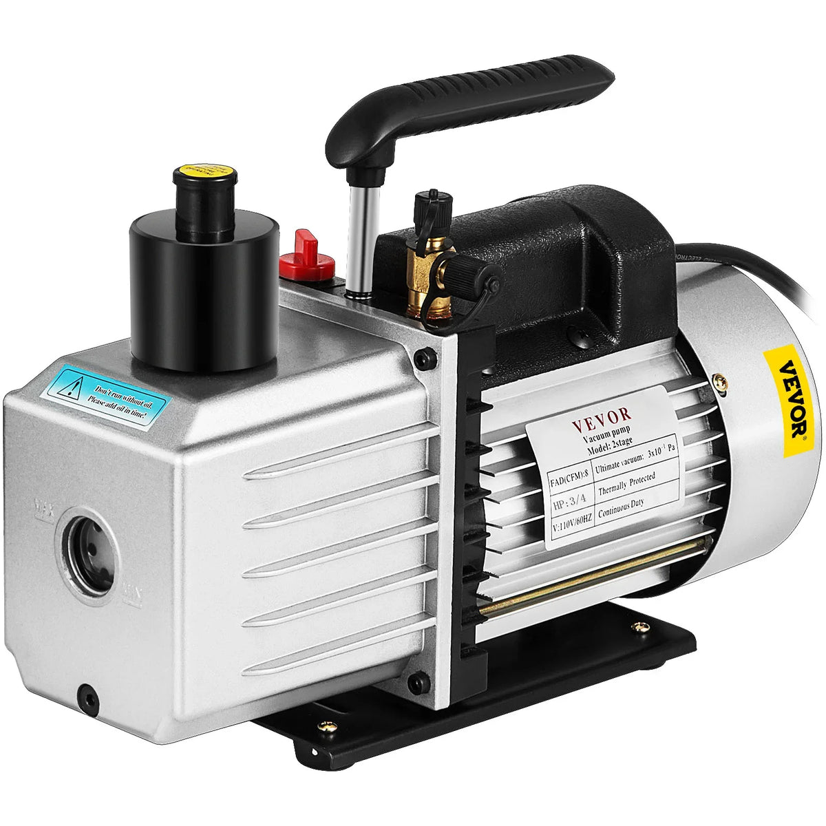 8CFM Two-Stage Rotary Vane Professional Vacuum Pump (15Micron 3/4HP 1/4"flare 3/8 SAE 1/2"ACME inlet) for Air Conditioning