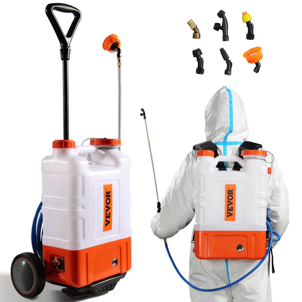 Backpack Sprayer w/Cart 0-94PSI Adjustable Pressure 12V 7.2Ah Battery Wide Mouth Lid Garden Sprayer for Weeding/Cleaning