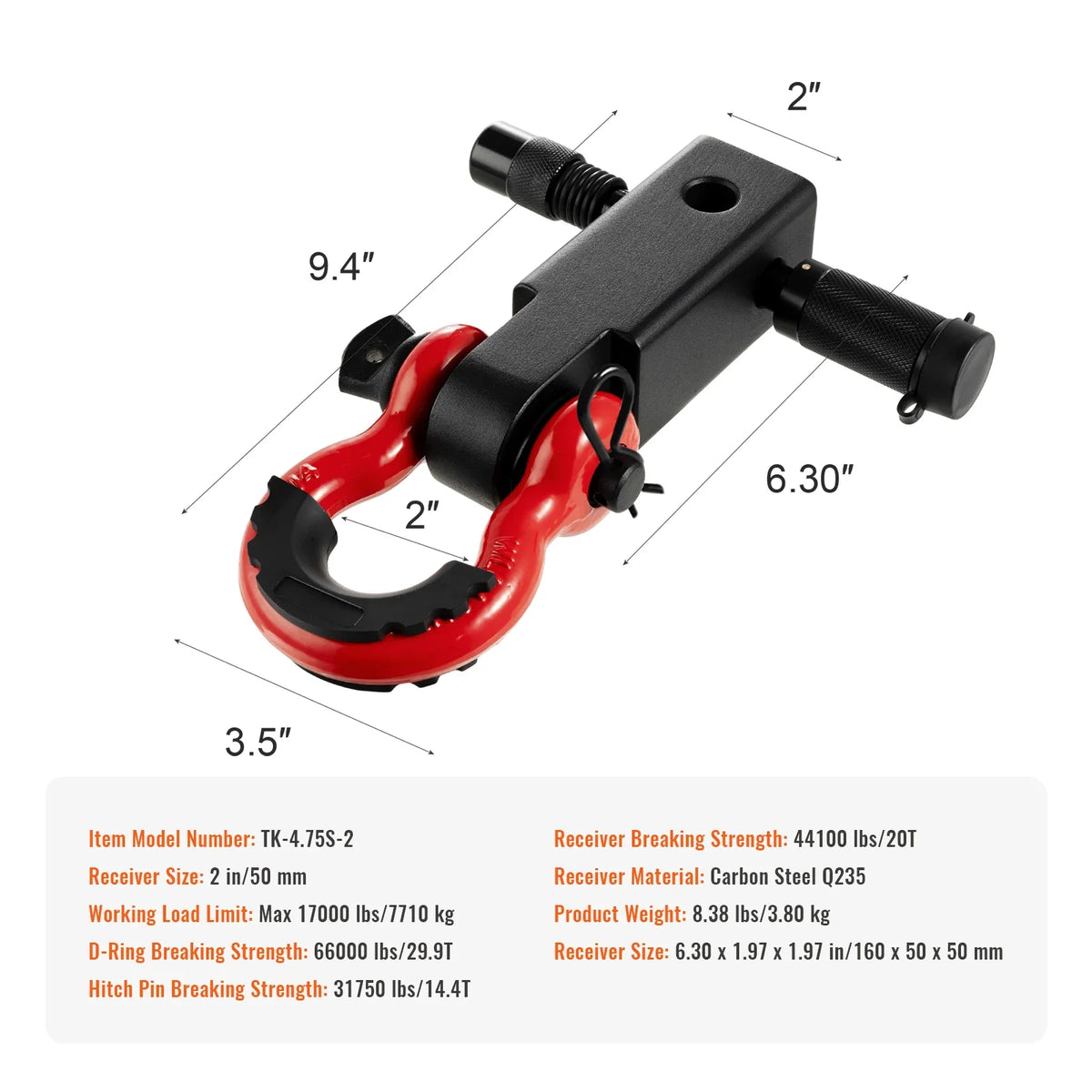 D Ring Shackle with Trailer Hitch Lock Pin, Heavy Duty Towing Accessories for Trucks, Jeeps, Off-Road Vehicle Recovery