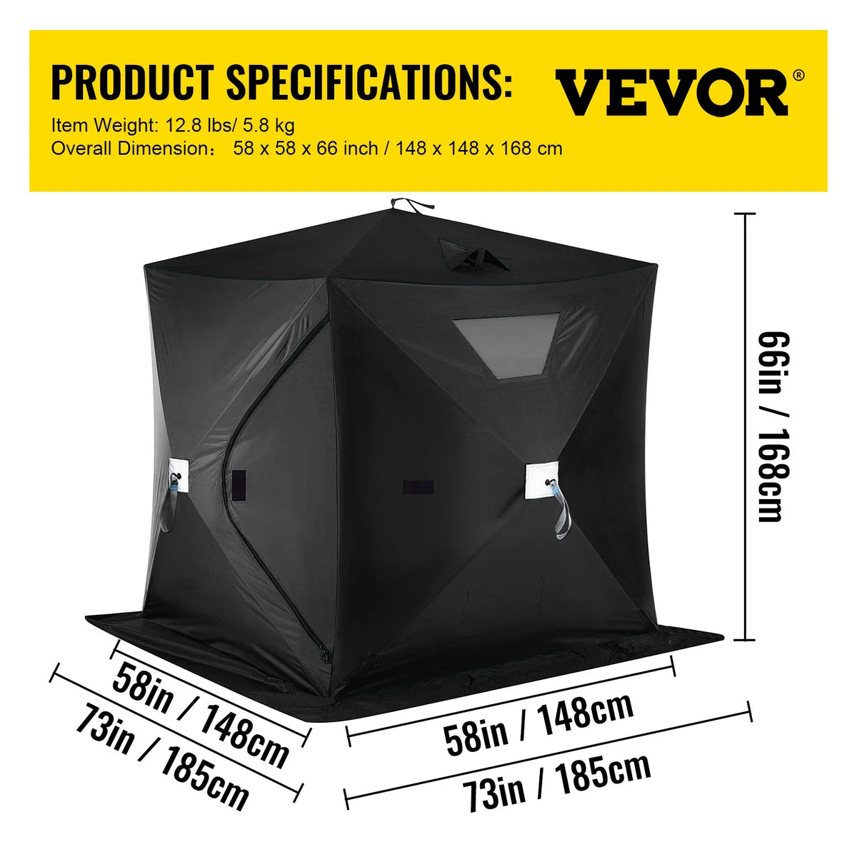 Ice Fishing Tent Warm Awning Pop-Up 2-Person Oxford Fabric Waterproof Windproof Canopy for Winter Fishing Camping Hiking