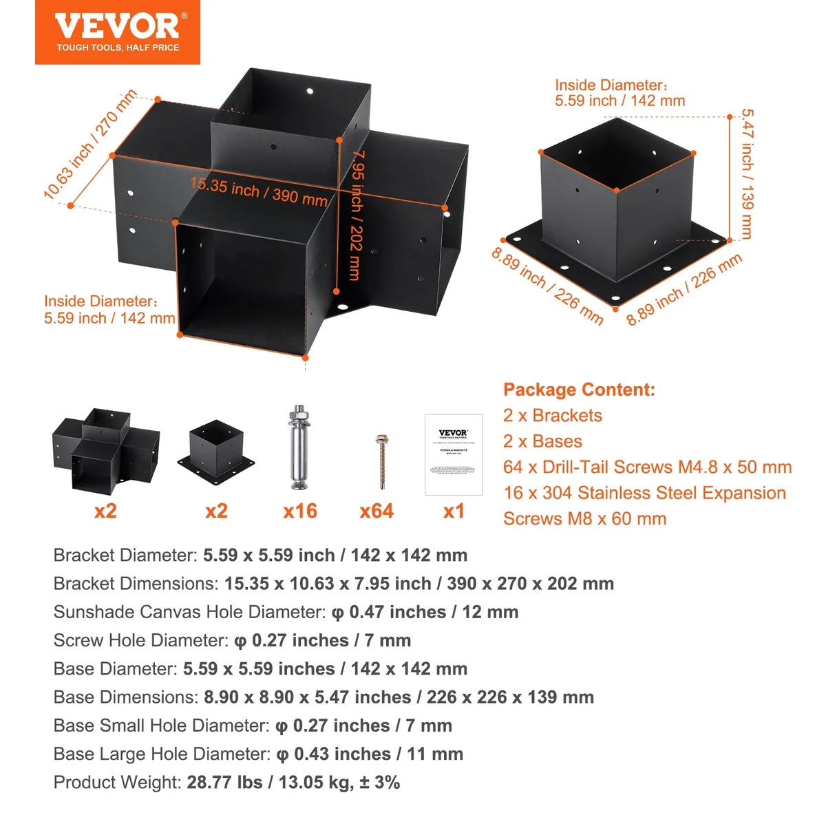 Pergola Bracket Kit Heavy Duty Corner Bracket Woodworks DIY Post Base Kit Easy Installation Wooden Beams