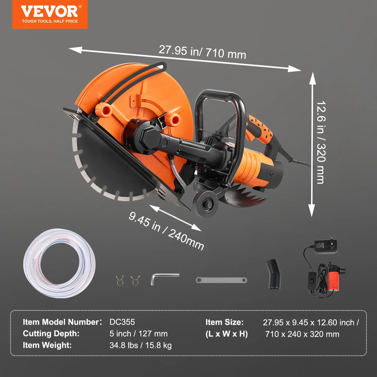 Electric Concrete Saw 3200W Motor Circular Saw Cutter with Max. 6in Adjustable Cutting Depth Wall Chaser for Stone/Brick