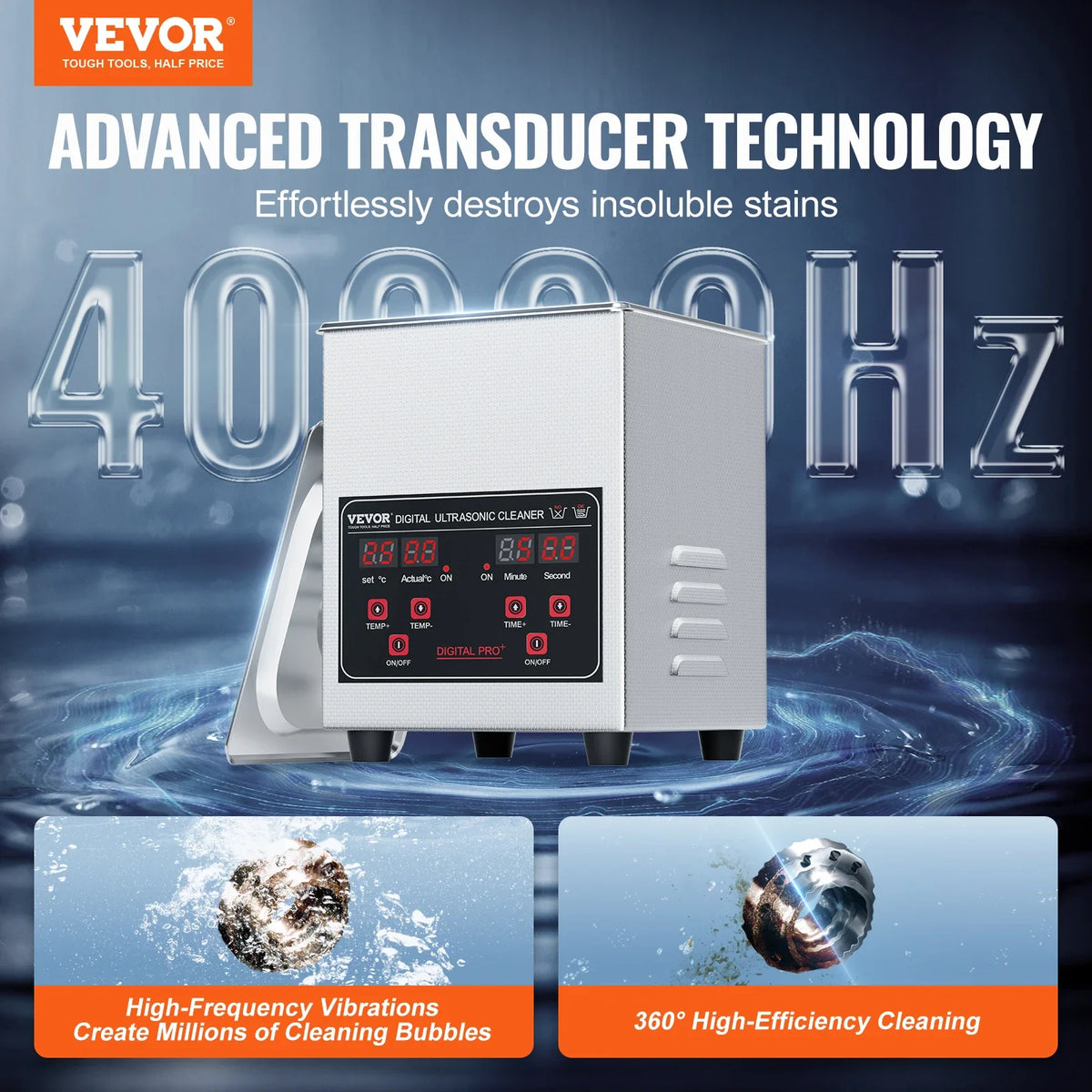 1.3L Ultrasonic Cleaner with Basket, 50W 40kHz Digital Cleaning Machine with Timer & Heater, for Watch Glasses Jewelry