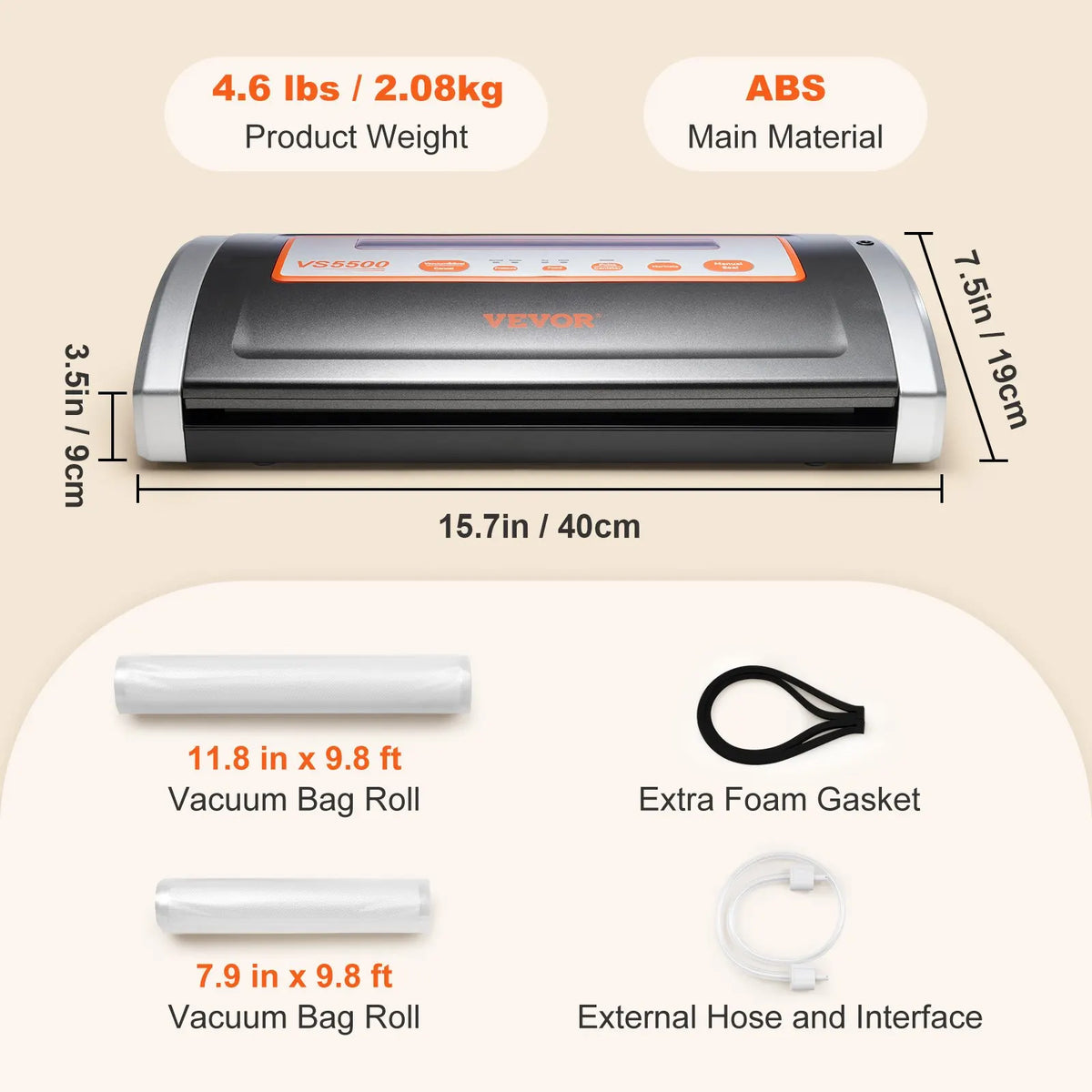 Electric Vacuum Food Sealer Machine 130W Manual Air Sealing System W/ Built-in Cutter Home Packing Machine Food Saver