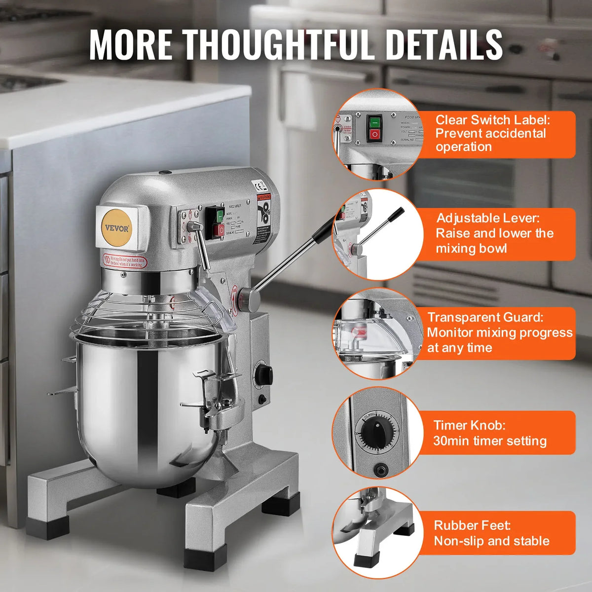 Commercial Food Mixer, 10L Commercial Stand Mixer with 3 Adjustable Speeds, 550W Dough Mixer with Stainless Steel Bowl