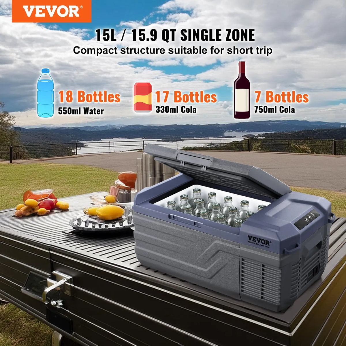 Portable Car Refrigerator Freezer Compressor 9L/12L/15L/30L/37L/45L Single Zone for Car Home for Outdoor Camping and RV