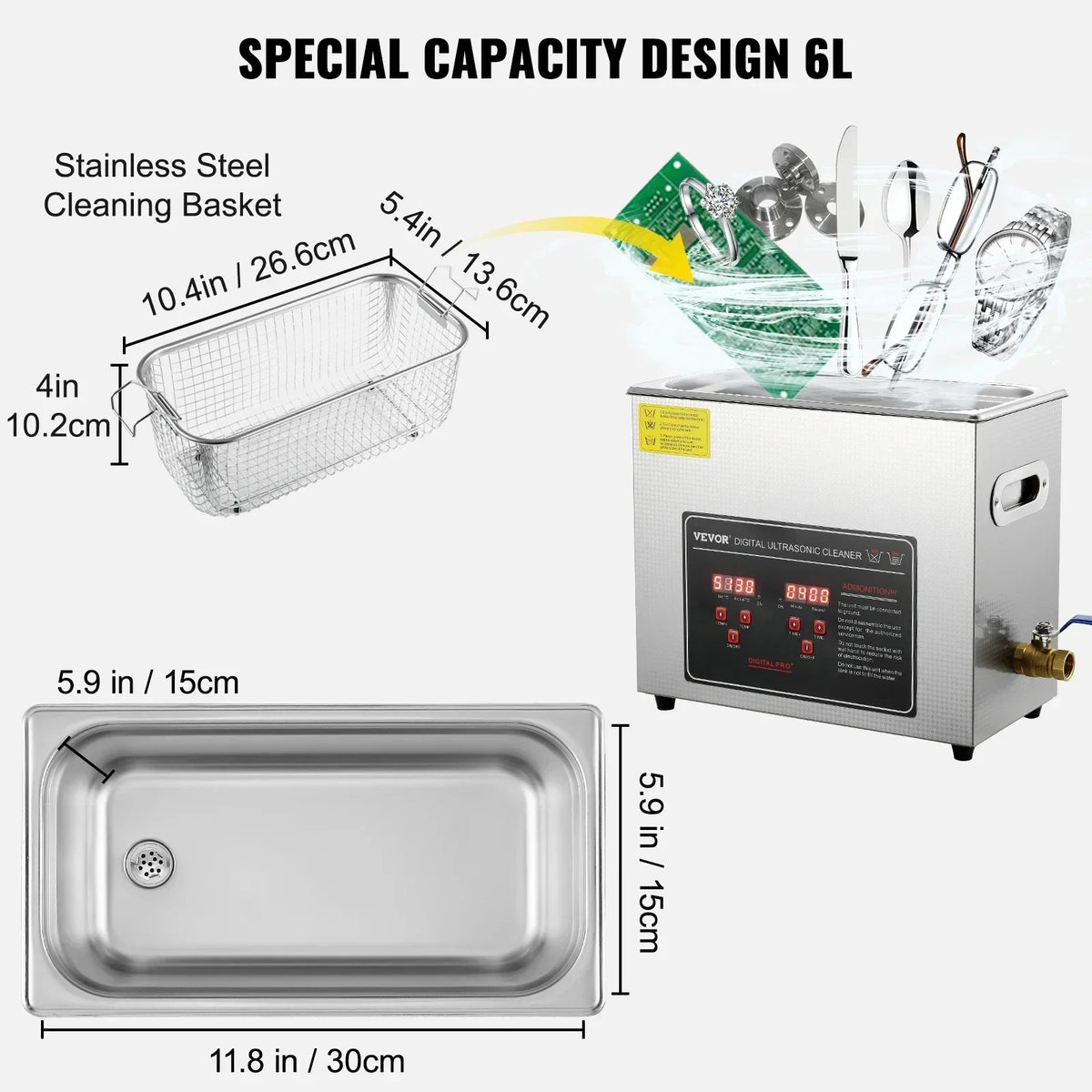 Ultrasonic Cleaner w/ Digital Timer & Heater,Professional Ultra Sonic Jewelry Cleaner,Stainless Steel Heated Clean Machine