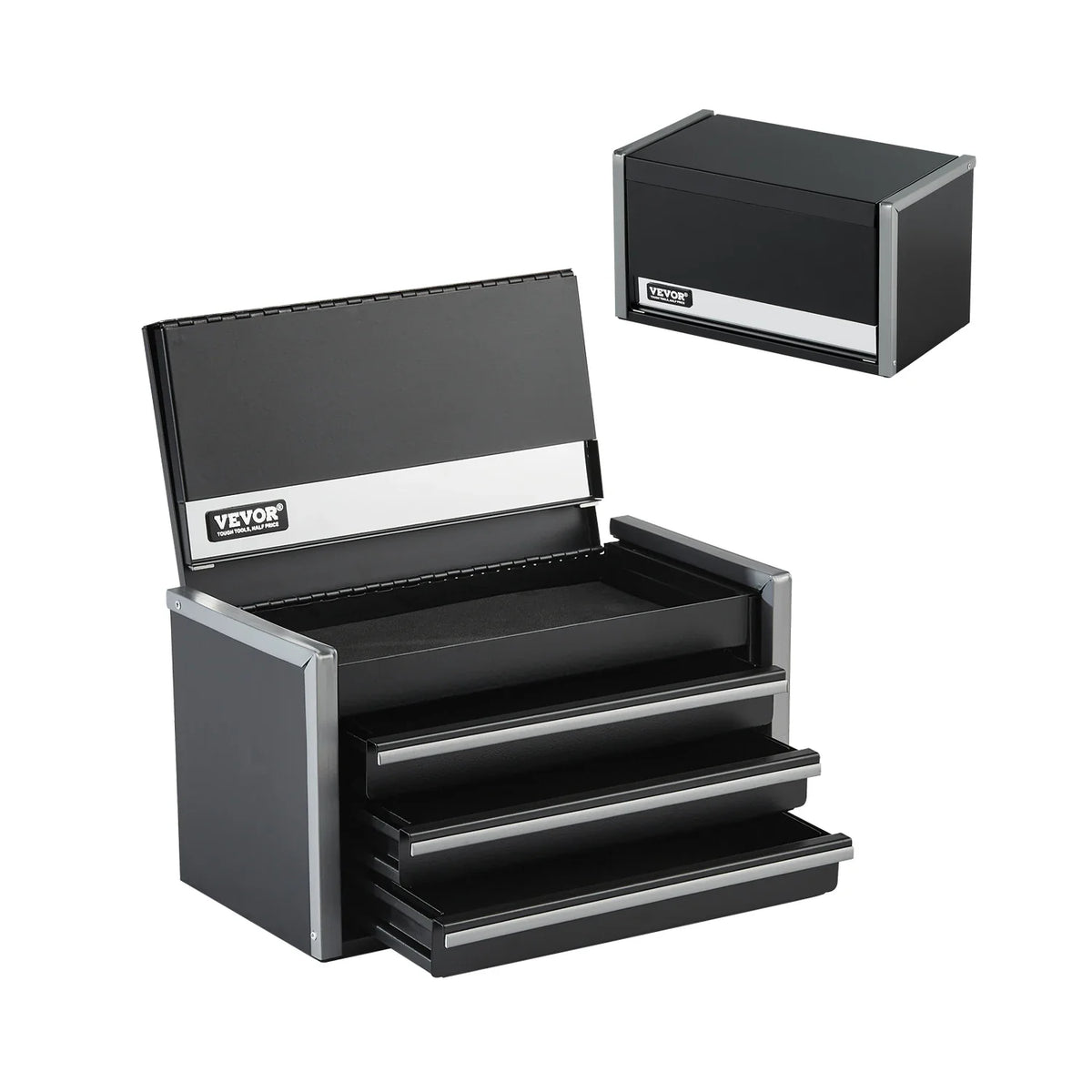 8.6in 3 Drawers Metal Tool Box Portable Tools Chest with PP Feet Pads & Ball Bearing Powder Coated Tool Storage for Garage