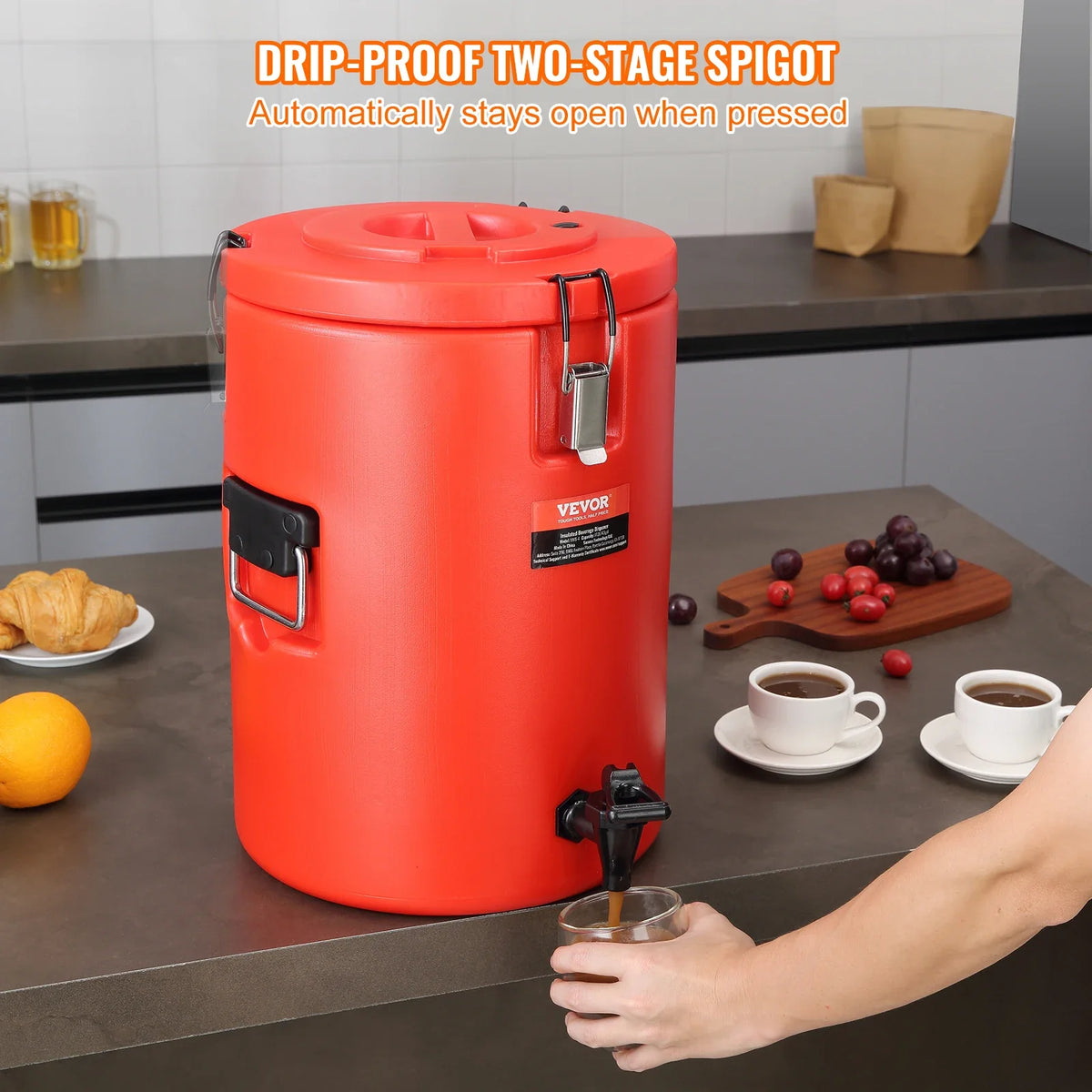 Stainless Steel Insulated Beverage Dispenser,17.2L,Thermal Hot and Cold Drink Server Dispenser w/Spigot Handle for Hot Tea