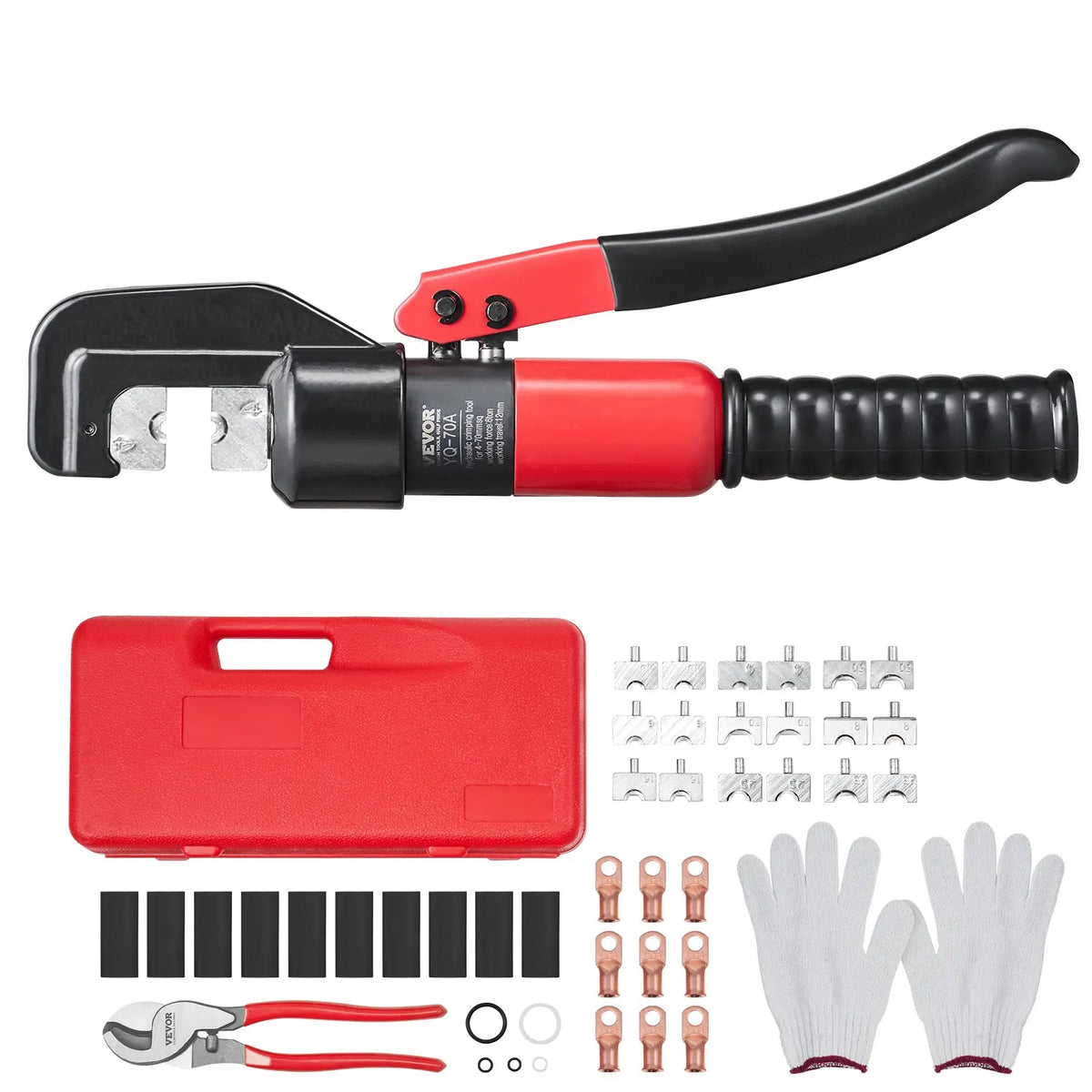 AWG12-2/0 Crimping Tool Copper And Aluminum Terminal Battery Lug Hydraulic Crimper,with a Cutting Pliers, Gloves