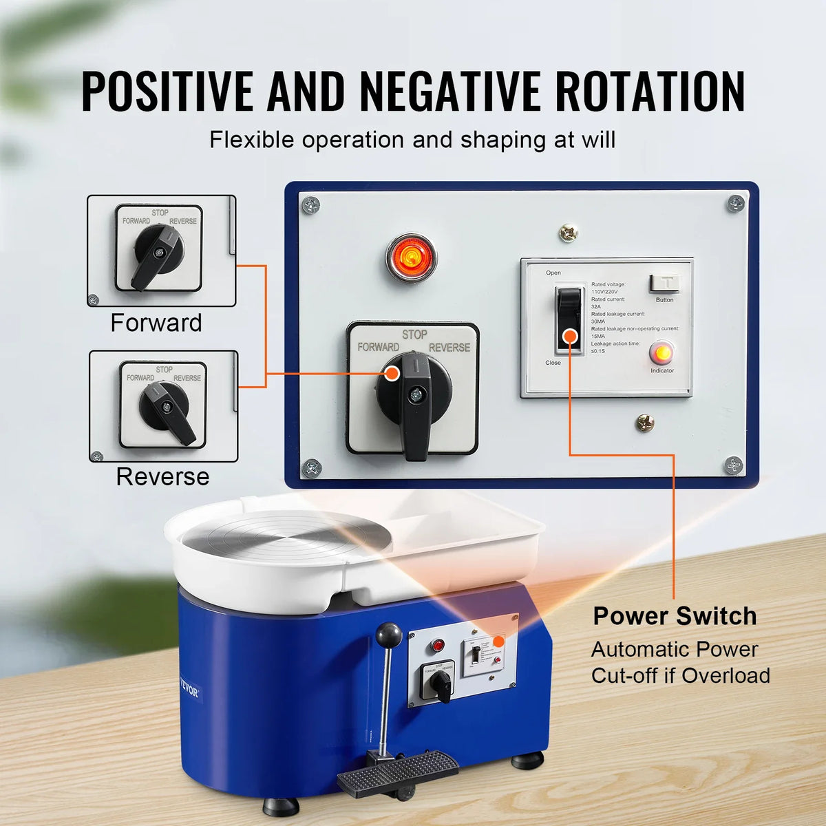 Pottery Wheel 350W 11in Clay Wheel Forming Machine Adjustable Speed & Pedal Control & ABS Detachable Basin Craft DIY Kit