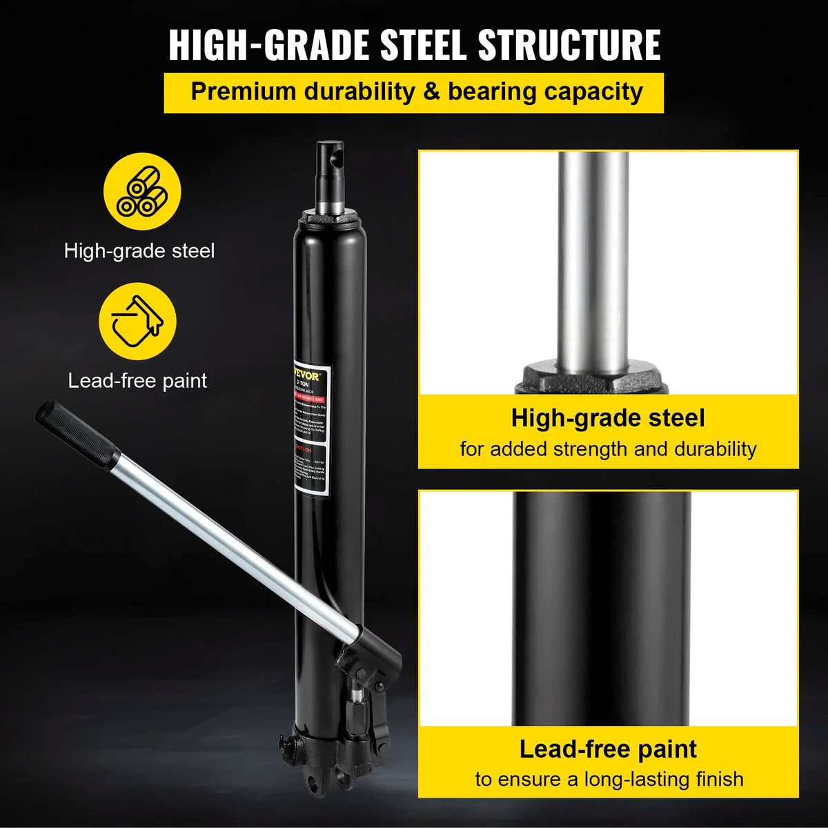 3/8/12Tons Capacity Hydraulic Long Ram Jack with Single Piston Pump and Clevis Base, for Garage Cranes, Engine Lift Hoist