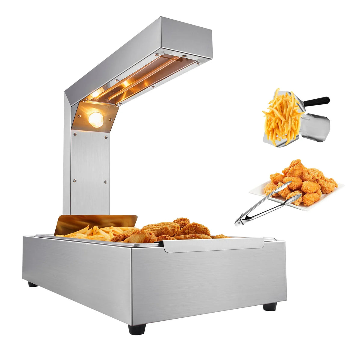 French Fry Food Warmer, 750W Commercial Food Heating Lamp, Electric Stainless Steel Warming Light Dump Station, for Buffet