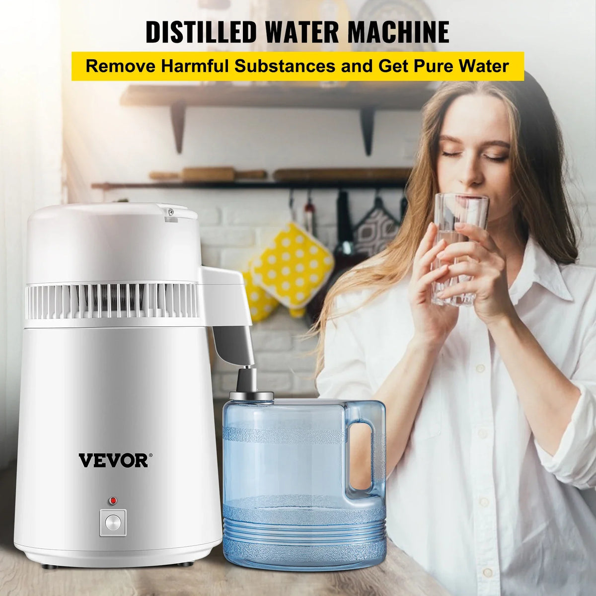 Water Distiller 4L Inner Stainless Steel Water Distillation 750W Water Purifier Filter Water Distiller w/Collection Bottle