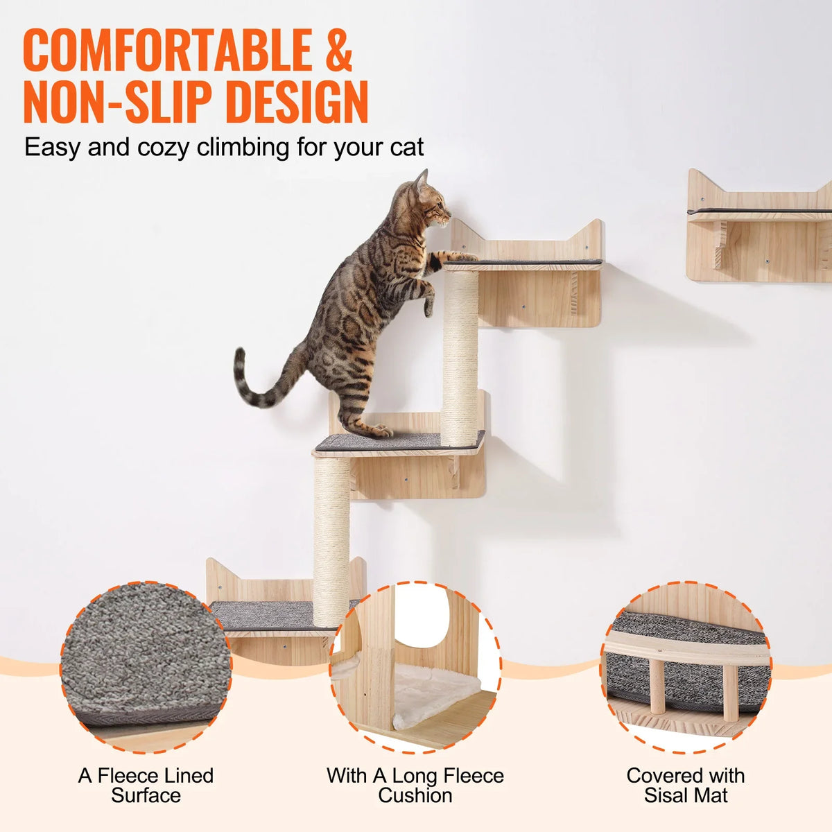 Wall Mounted Cat Shelves Cat Wall Shelves and Perches Cat Floating Furniture up to 40lbs for Sleeping/Playing/Climbing Set