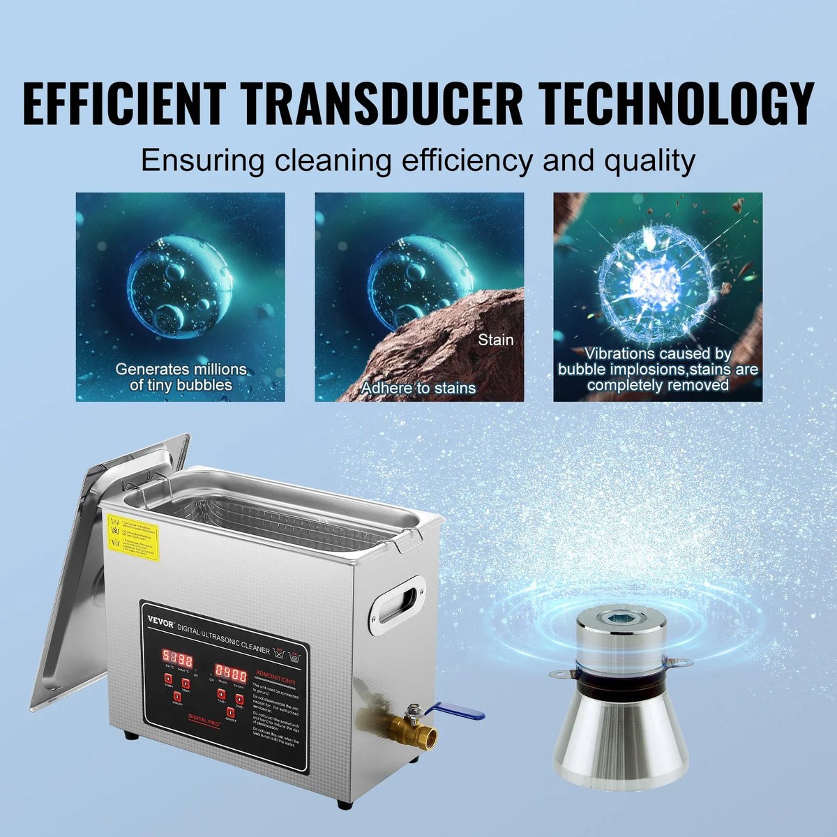 6L Ultrasonic Cleaner with Digital Timer & Heater, Ultra Sonic Jewelry Cleaner, Stainless Steel Heated Cleaning Machine