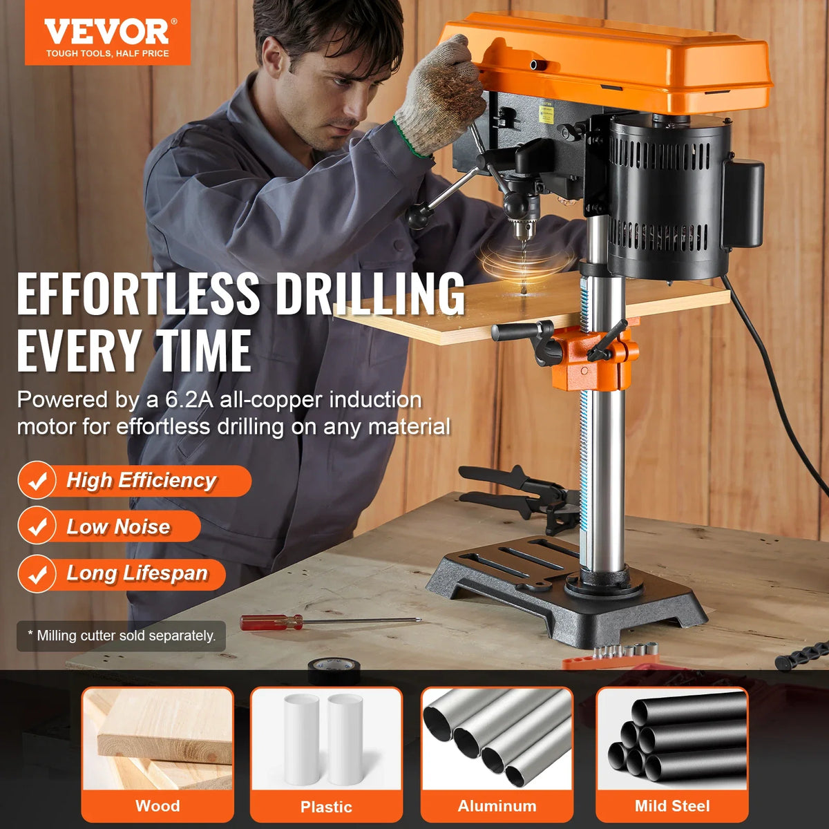 10 in Benchtop Drill Press Tabletop Drilling Machine with 610 / 940 /1500 /2150 / 2800 RPM Adjustable Speed for Wood Metal