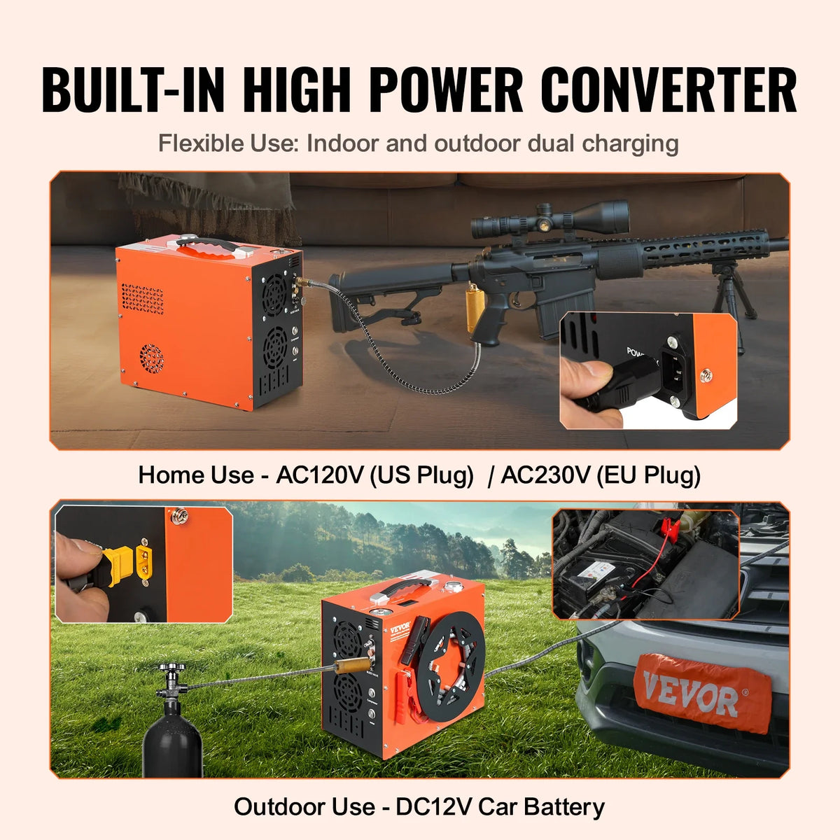 PCP Air Compressor, 4500PSI/30Mpa Portable PCP Airgun Compressor - Built-in Water and Fan Cooling System, Auto-Stop