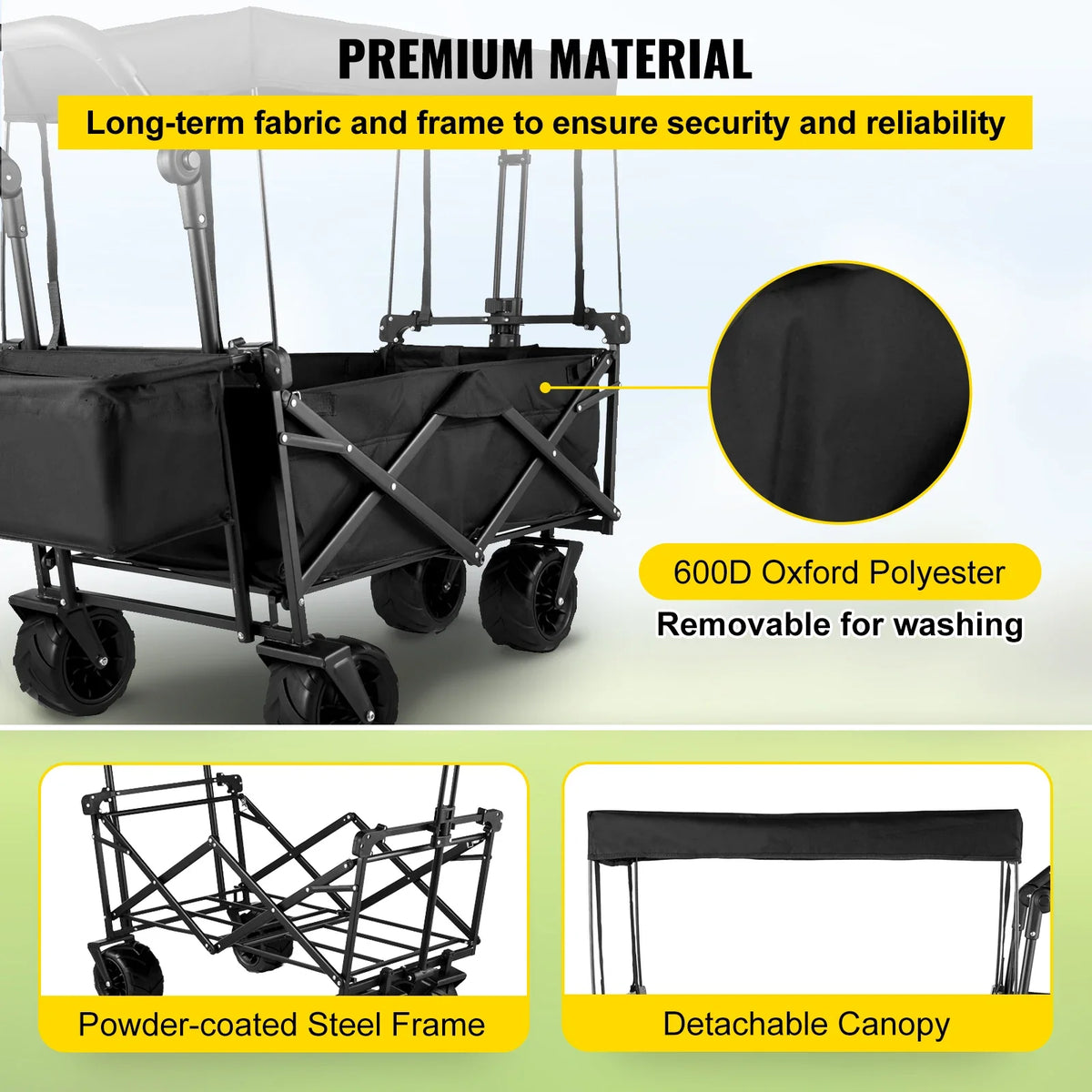 Extra Large Collapsible Garden Cart with Removable Canopy,  Wagon Cart for Garden, Camping, Grocery Cart, Shopping Cart
