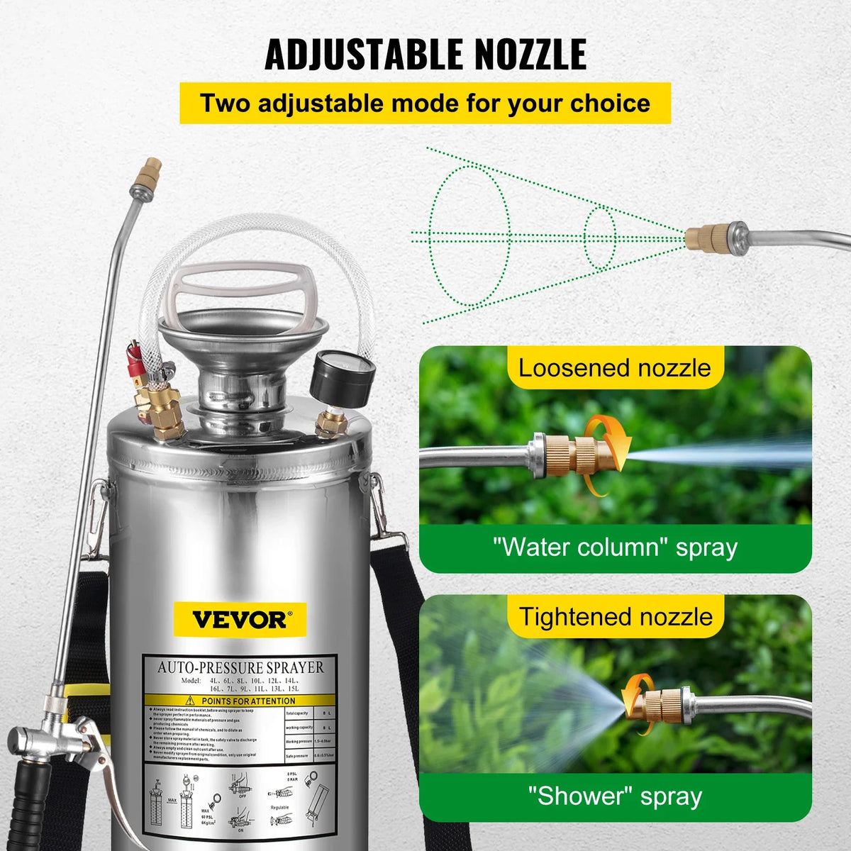 2Gal Stainless Steel Sprayer Hand Pump Sprayer with Pressure Gauge&Safety Valve Adjustable Nozzle for Gardening Sanitizing