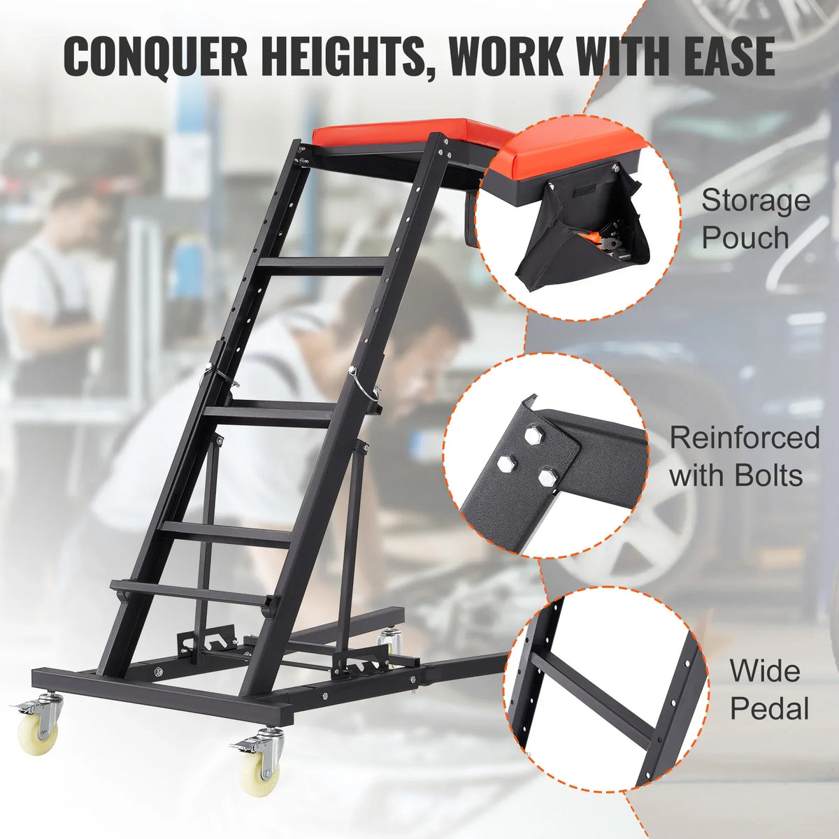 Engine Creeper 42.5"-64.8", 400 LBS Capacity High Top Foldable Creeper, for Home Garage, Workshop Repair Maintenance
