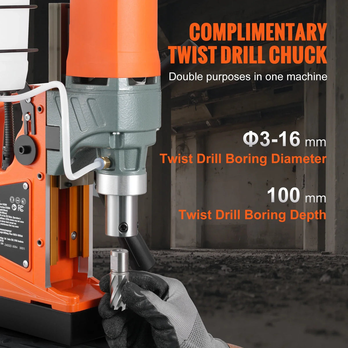 Magnetic Drill 1450W 1.57" Dia 12500N 850RPM Portable Electric Mag Variable Speed Drilling Machine for Improvement/Railway