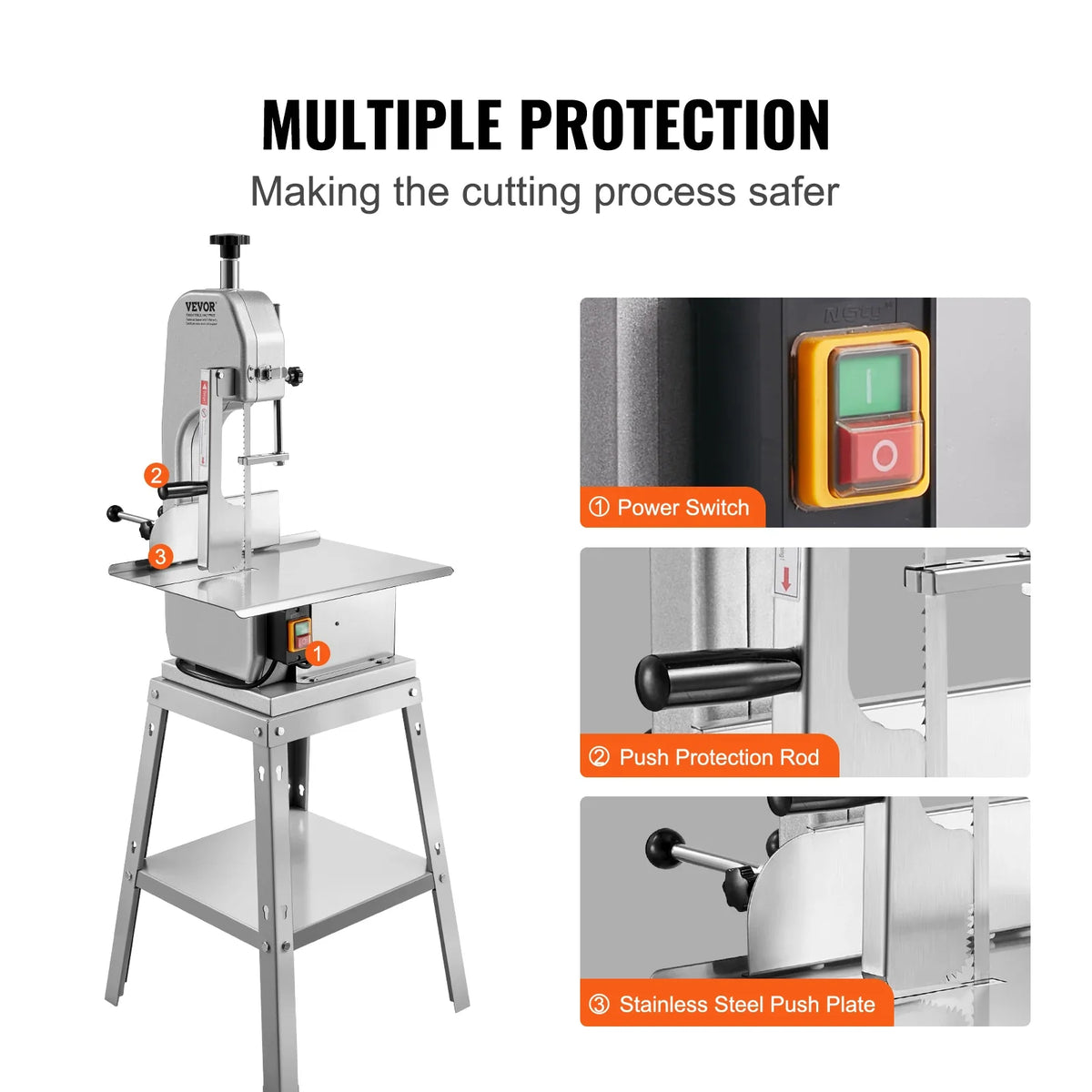 Electric Meat Saw, 850W Stainless Vertical Cutter,19.1"x15" Workbench,7.09" Cutting Thickness, w/5 Blades for Slicing Meat