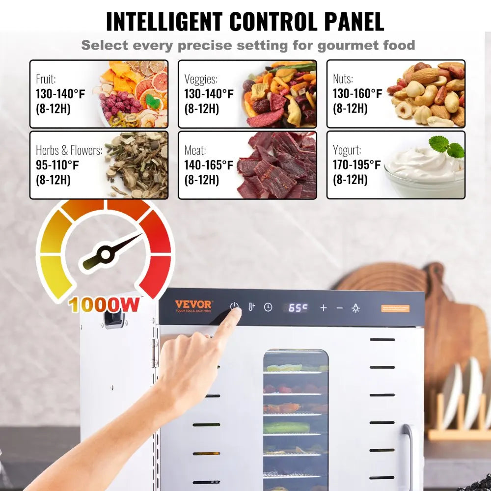 10 Trays Food Dehydrator Stainless Steel Machine 800W/1000W Household Vegetables Fruit Dryer with Digital Timer for Home