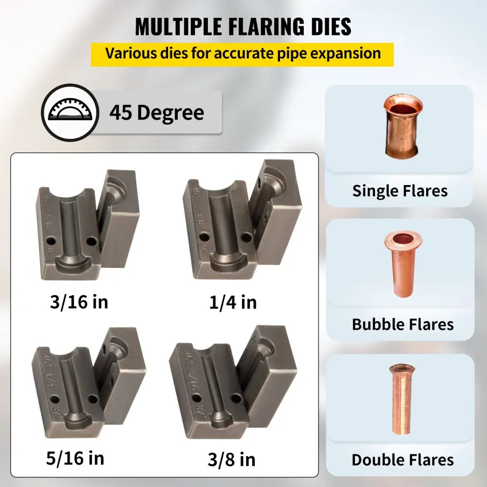 Brake Line Flaring Tool, 45 Degree Single, Double, and Bubble Flares for 3/16\", 1/4\", 5/16\" and 3/8\" Tube Size