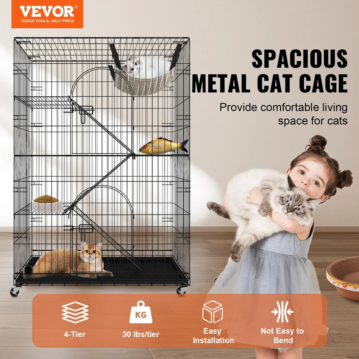 4 Tier Large Cat Playpen 30lbs/Layer DIY Cat Fence Cage Exercise Place Crate Metal Wire Kennel Indoor Rabbit House for Pet