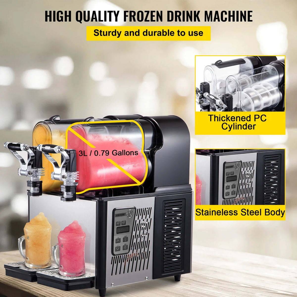 Commercial Slushy Machine, 3LX2 Tank Slush Drink Maker, 370W Frozen Drink Machine with Temperature Preservation, Black