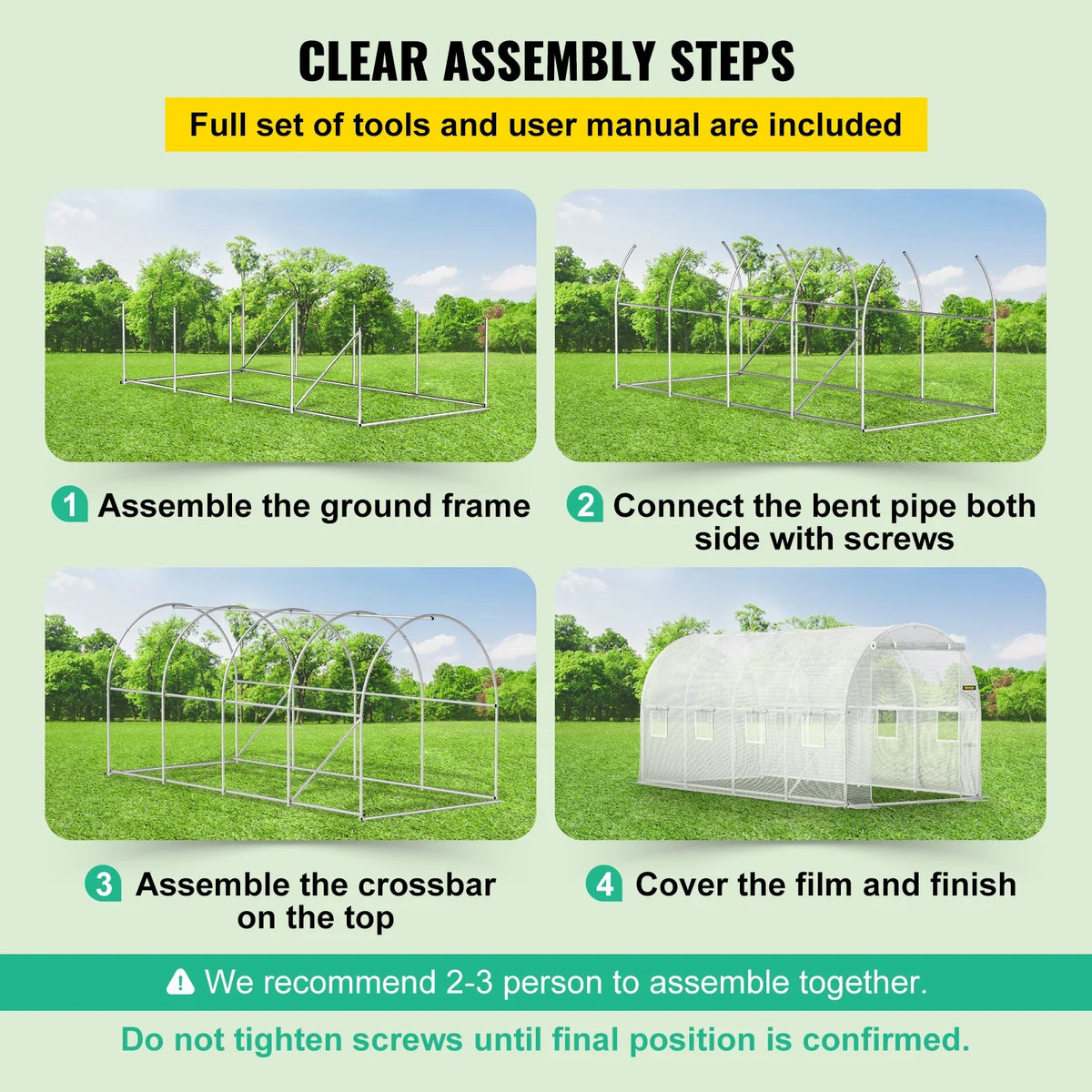 Walk-in Tunnel Greenhouse, 15 x 6.5 x 7 ft Portable Plant Hot House with Galvanized Steel Hoops, 1 Top Beam,Diagonal Poles