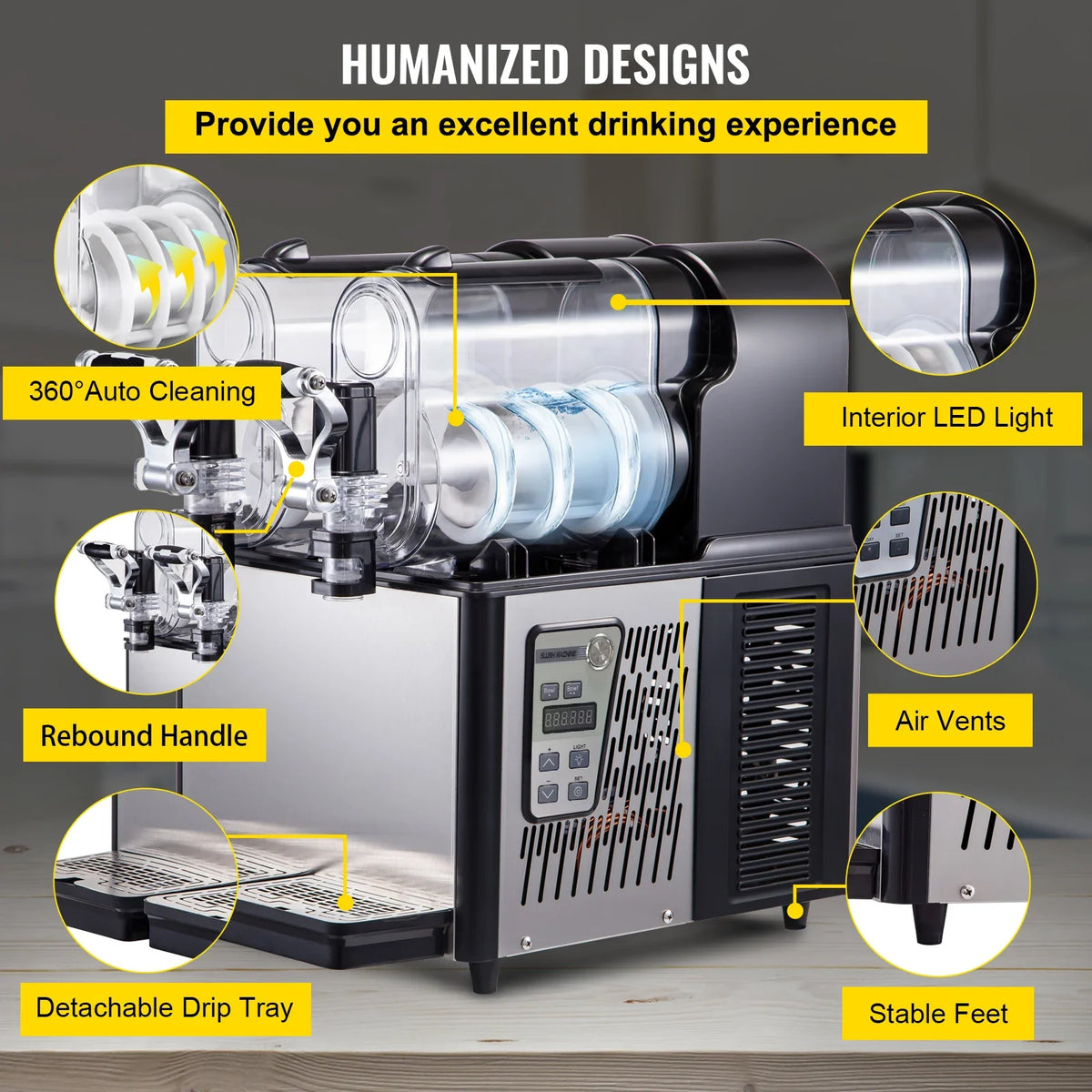 Commercial Slushy Machine, 3LX2 Tank Slush Drink Maker, 370W Frozen Drink Machine with Temperature Preservation, Black