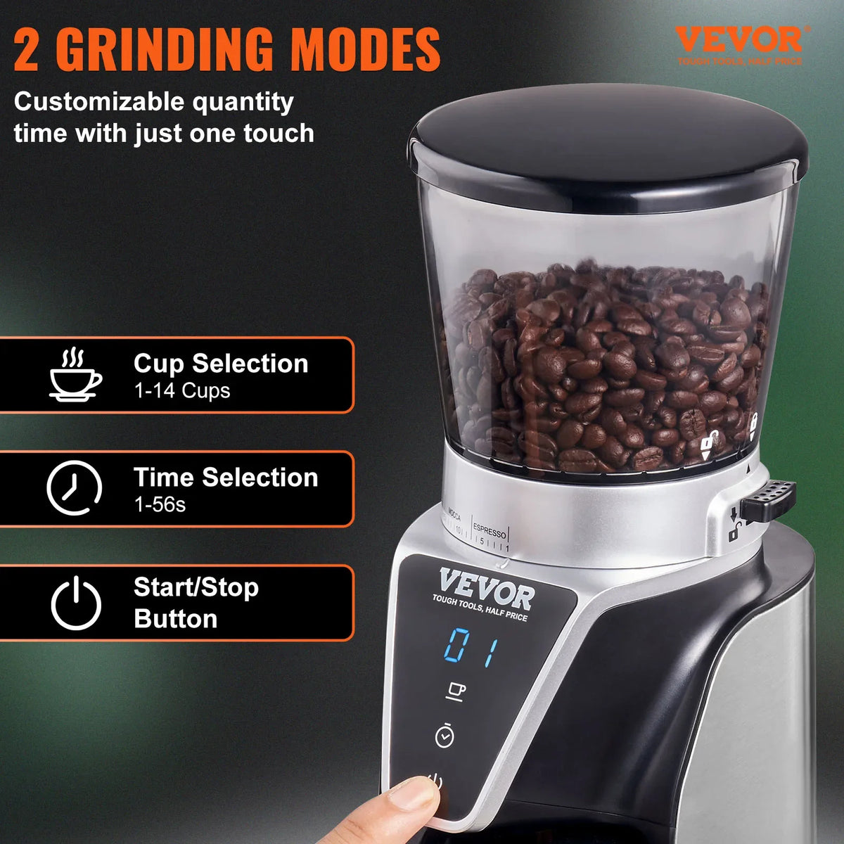 40MM Conical Burr Grind Setting Coffe Bean Electric Grinder Mocha Espresso Adjustment Coffee Machine for Home and Kitchen