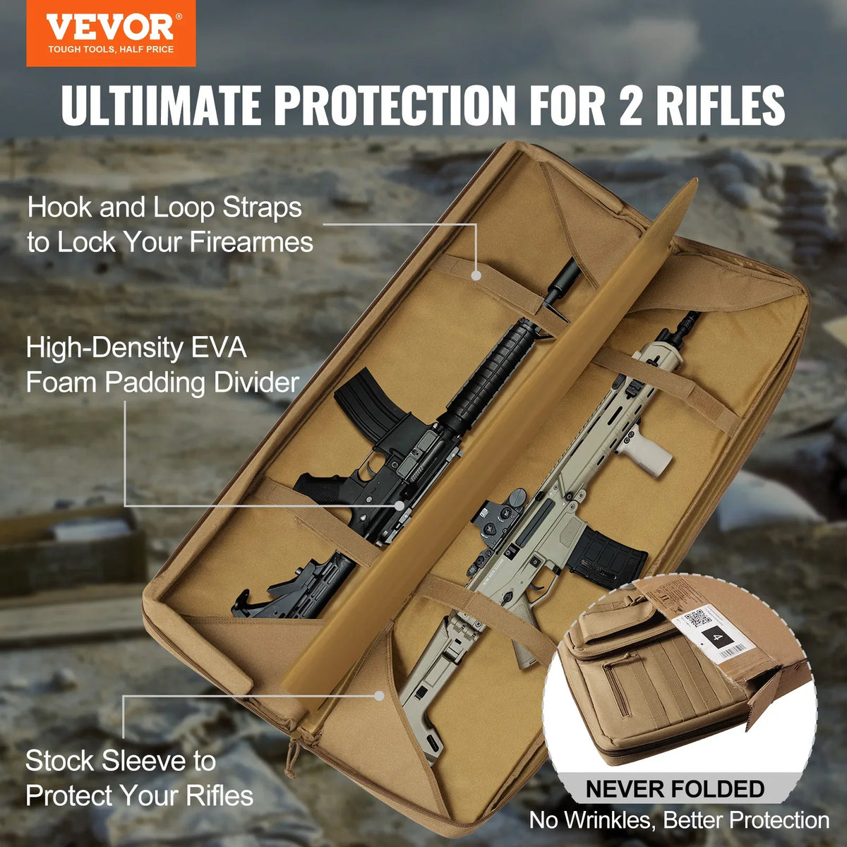 Rifle Bag 36/42 inch Tactical Double Long Gun Bag Soft Rifle Case with Lockable Zipper for Two 34"/40" Rifles & 2 Pistols