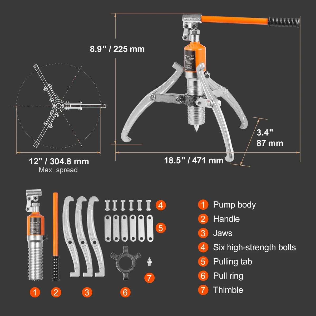 5/15 Ton Hydraulic Gear Puller Wheel Bearing Puller Separator Tools Adjustable 2 or 3 Jaws Puller for Garage Repair Shop G