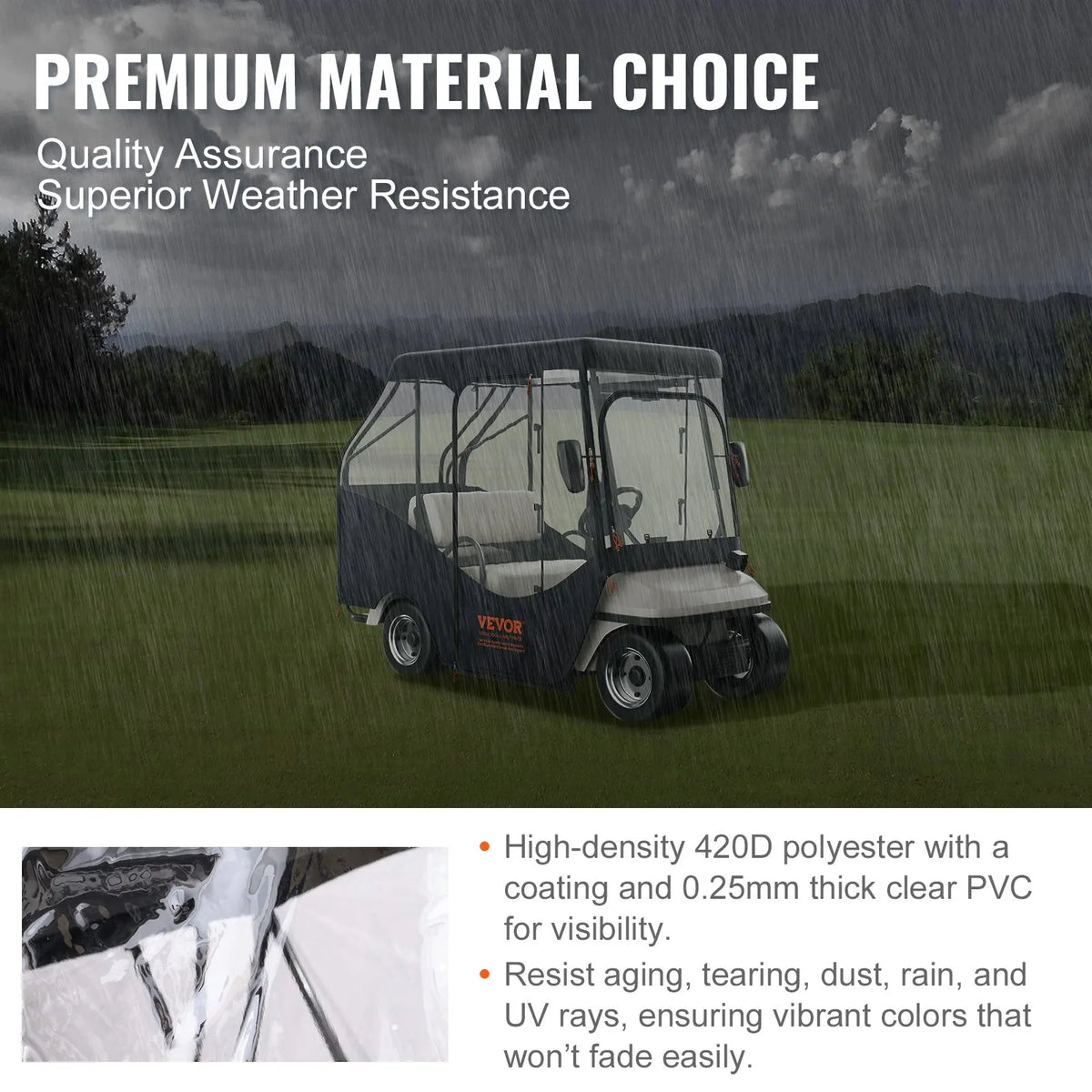 Golf Cart Rain Curtain Enclosure,Protective Anti-dust Sunscreen Rainproof Driving Enclosure with Transparent Windows