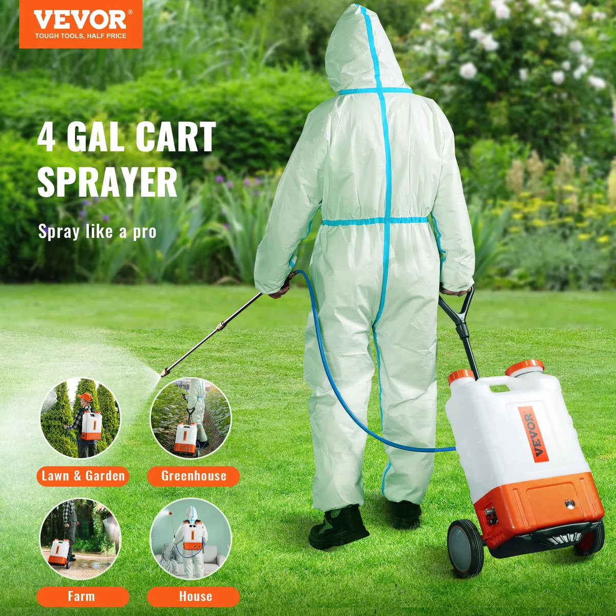 Backpack Sprayer w/Cart 0-94PSI Adjustable Pressure 12V 7.2Ah Battery Wide Mouth Lid Garden Sprayer for Weeding/Cleaning
