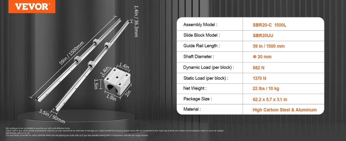 2PCS Linear Guide Rails SBR12 SBR16 SBR20 SBR25 800-2200mm & 4PCS UU Bearing Blocks Smooth Motion for DIY Mills CNC Parts