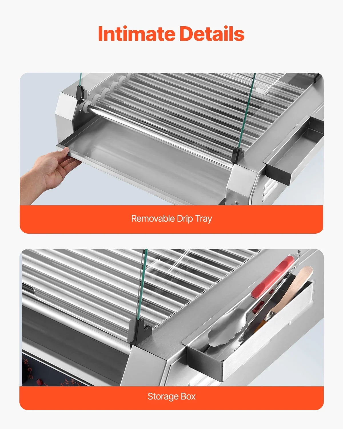 Hot Dog Roller, 30 Hot Dog 11 Rollers, Stainless Steel Sausage Grill Cooker,Commercial Hot Dog Machine w/Dual Temp Control