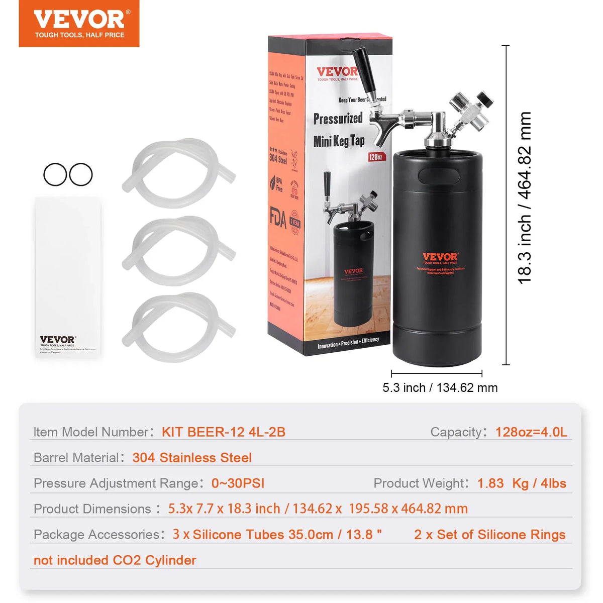 Beer Growler Tap System 304 Stainless Steel Pressurized Keg Growler with Pressure Display For Draft Homebrew Craft Beer