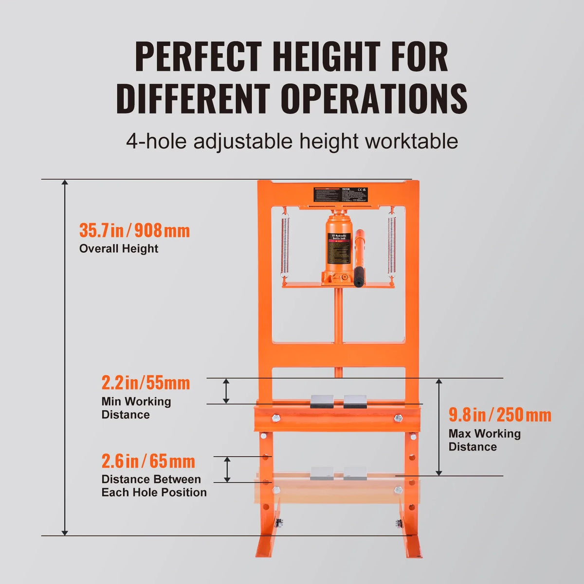 6/12 Ton Hydraulic H-Frame Garage Floor Adjustable Shop Press with Plates 6T/12T Orange for Garages or Professional Shops