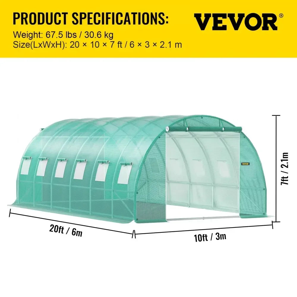 Walk-in Tunnel Greenhouse Galvanized Frame & Waterproof Cover 15x7x7/10x7x7/20x10x7/12x7x7 ft Greenhouses & Cold Frames