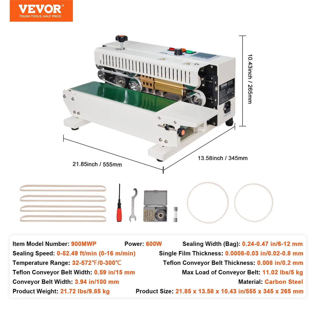 Continuous Bag Band Sealing Machine, 0.24-0.47 in/6-12 mm Seal Width, Bag Sealer for 0.02-0.8 mm Plastic Bags