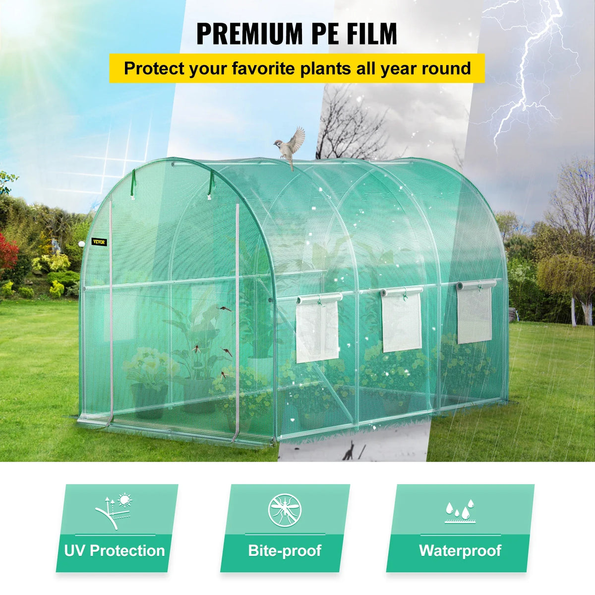 Walk-in Tunnel Greenhouse, 9.8 x 6.6 x 6.6 ft Portable Plant Hot House w/Galvanized Steel Hoops, 1 Top Beam,Diagonal Poles