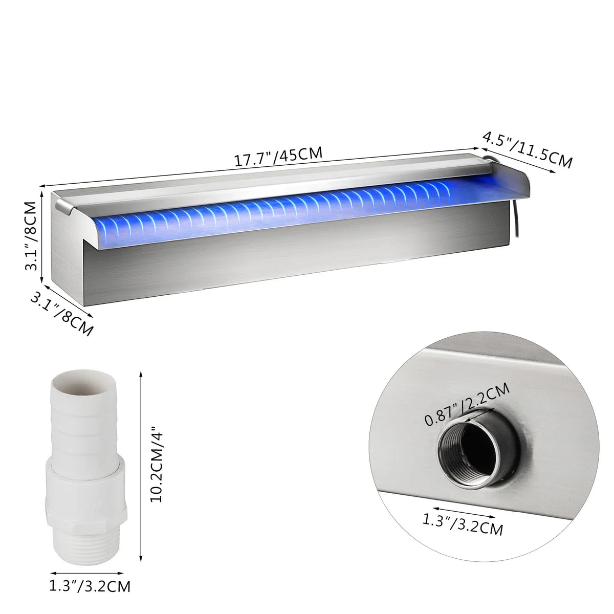Fountain Spillway Pool Waterfall Fountain 17 Colors Led Outdoor Pool Water Fall Kit with Remote for Garden Swimming Pool