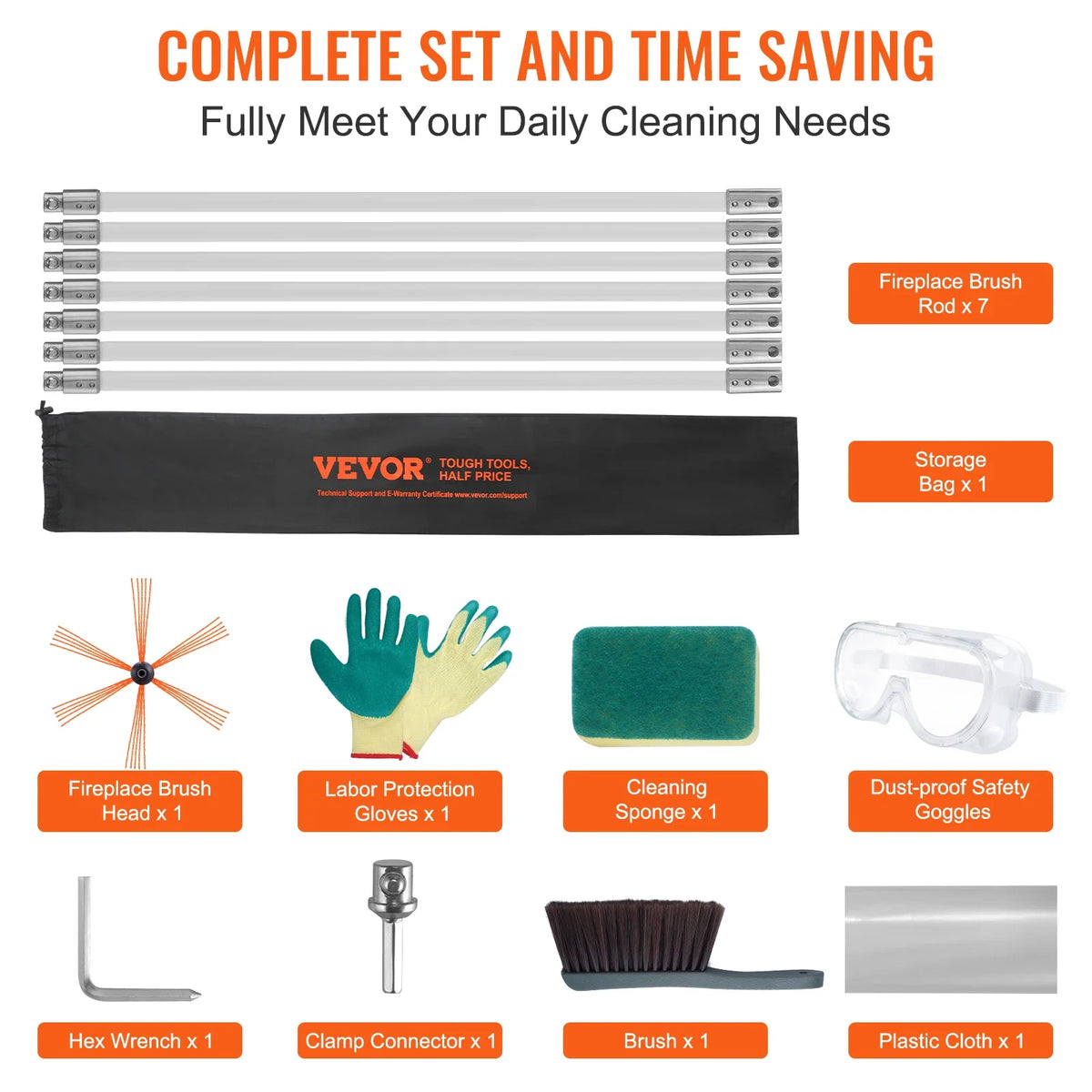 7/8/9/10/12m Chimney Sweep Kit, w/ 7/8/9/10/12 Reinforced Nylon Flexible Rods, Ergonomic Chimney Cleaning Brush,360-Degree